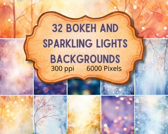 Bokeh and Sparkling Lights Digital Paper for portraits, weddings, pets, and landscapes. Photo backgrounds, commercial license included