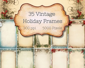 Vintage Holiday Frames Digital Paper for Scrapbooking, Web design, invitations, Printable, Junk Journals, commercial license included