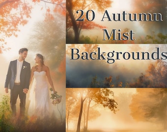 Autumn Digital Overlay Background Image for Portraits Golden Hour Landscapes Warm Golden Light with Trees Mist and Reflections