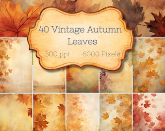 Vintage Autumn Leaves Digital Paper for Scrapbooking, Web design, invitations, Printable, Photo backgrounds, commercial license included