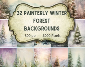 Winter Forest Digital Paper, Painterly Watercolor and Oil Photo backgrounds, Junk Journals, Scrapbooking, Textures, commercial license