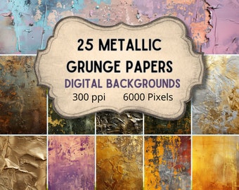 Metallic Grunge Digital Paper Backgrounds for Scrapbooking, Web design, invitations, Printable JPEG images,  commercial license included