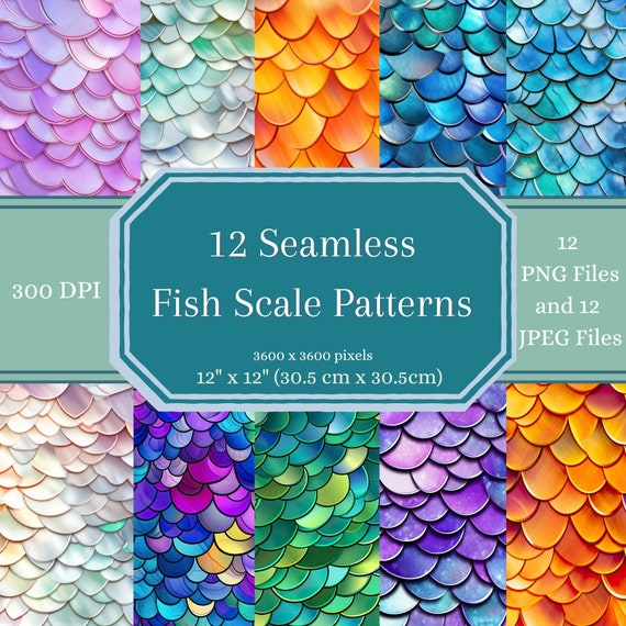 Fish Scales Seamless Pattern Digital Paper, Printable Seamless Background,  Repeating Colorful Fish Scales Digital Paper JPEG and PNG Files 