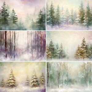 Winter Forest Digital Paper, Painterly Watercolor and Oil Photo backgrounds, Junk Journals, Scrapbooking, Textures, commercial license image 4