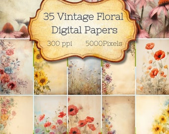 Vintage Floral Digital Overlay Backgrounds and Textures for Portraits Landscapes Pets and Architecture, commercial license Digital Paper