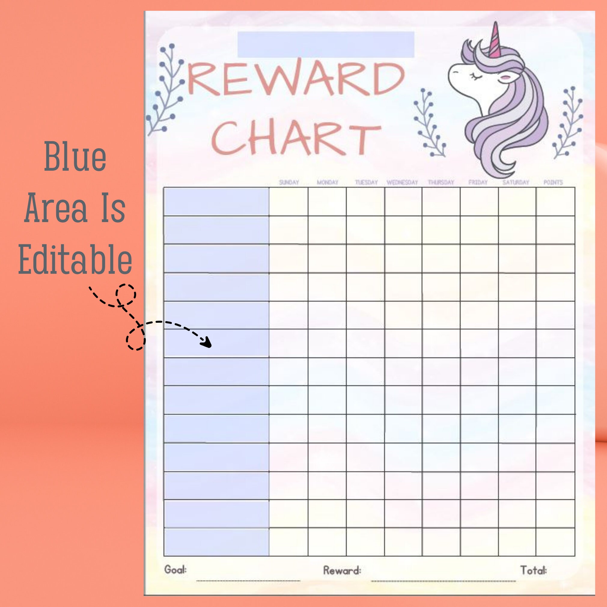 Printable Reward Chart, Daily Chore Chart, Unicorn Behavior Chart, Girl ...