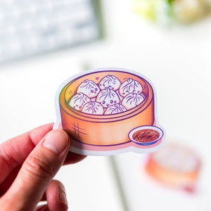 Albóndigas de sopa Dim Sum pegatina / lindo vinilo troquelado pegatina - adorable pegatina de comida Dim Sum