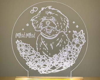 Customized - Engraving LED Light Stand, personalized portrait or pet illustration, great photo gifts idea!