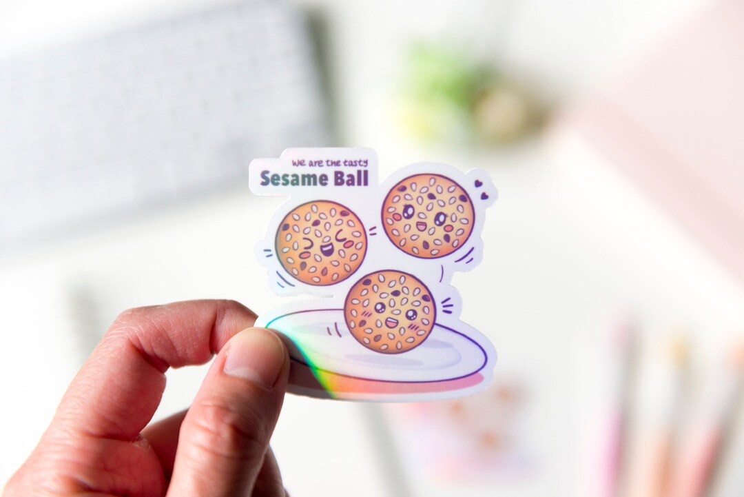 Throwing Sum Sticker Sesame Ball Dim Sum Sticker | Cute Holographic Vinyl Die Cut - Etsy