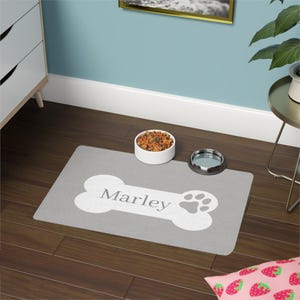 Personalized Pet Food Mat, Custom Dog Bowl Mat, Cottagecore Pet Accessory, Unique Pet Birthday Gift, Paw Print Dog Mat