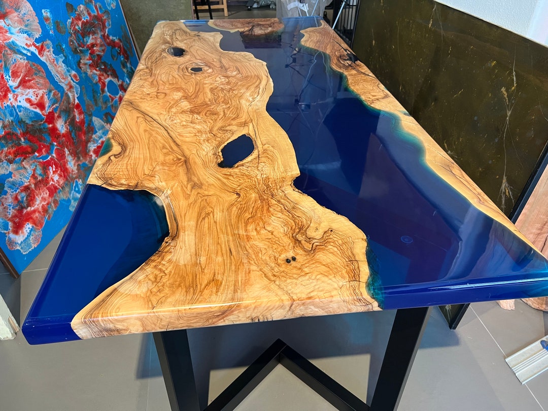 Blue Ocean Epoxy Table With 300 Year Old Olive Wood - Etsy