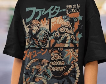 T-shirt med grafisk design för fantasyäventyr, hero gamer-hoodie, månmaskinspirerad t-shirt, retro spelstil, unisex present till videospelfan