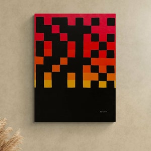 Canvas Print of Original Acrylic Painting, Abstract Modern Wall Art Gift, Luminous Chessboard Reverie