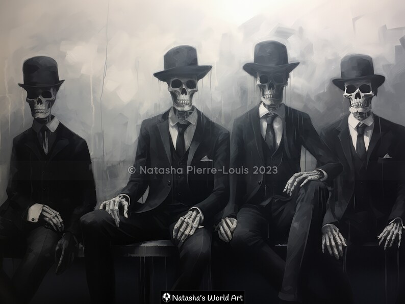 Skeleton Men in Suits Digital Download, Moody Printable Wall Art ...
