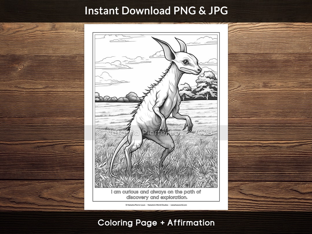 Chupacabra Coloring Page for Adults and Kids, Grayscale Inspirational Printable, JPG PNG Instant ...