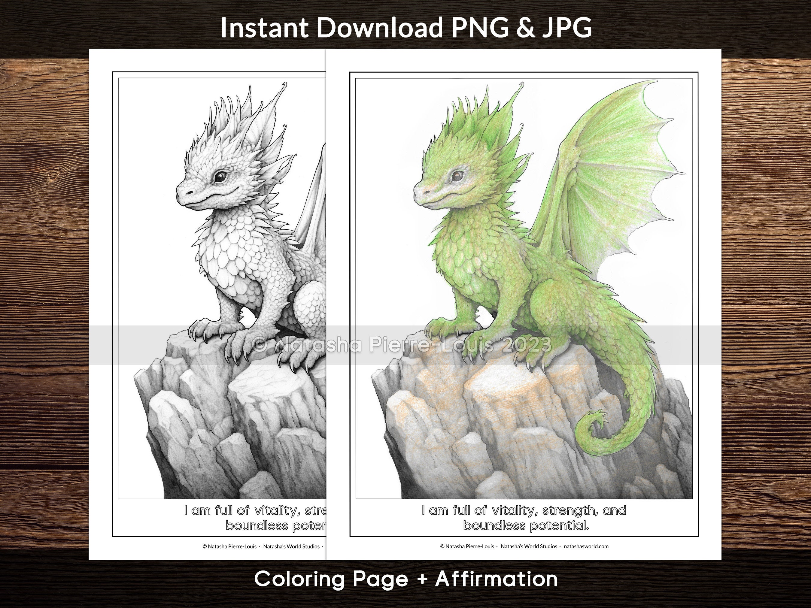 Young Dragon Coloring Page: Grayscale Mythical Affirmation (PNG JPG ...