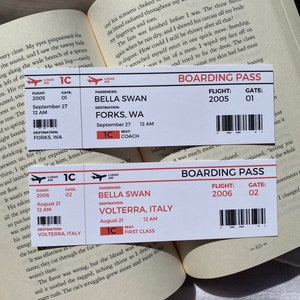 Forks Boarding Pass | Volterra Boarding Pass | Twilight Inspired Bookmarks | Customizable