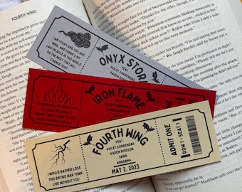 The Empyrean Inspired Bookmarks | Fourth Wing | Iron Flame | Onyx Storm | Love Quotes | Ticket Style Bookmark