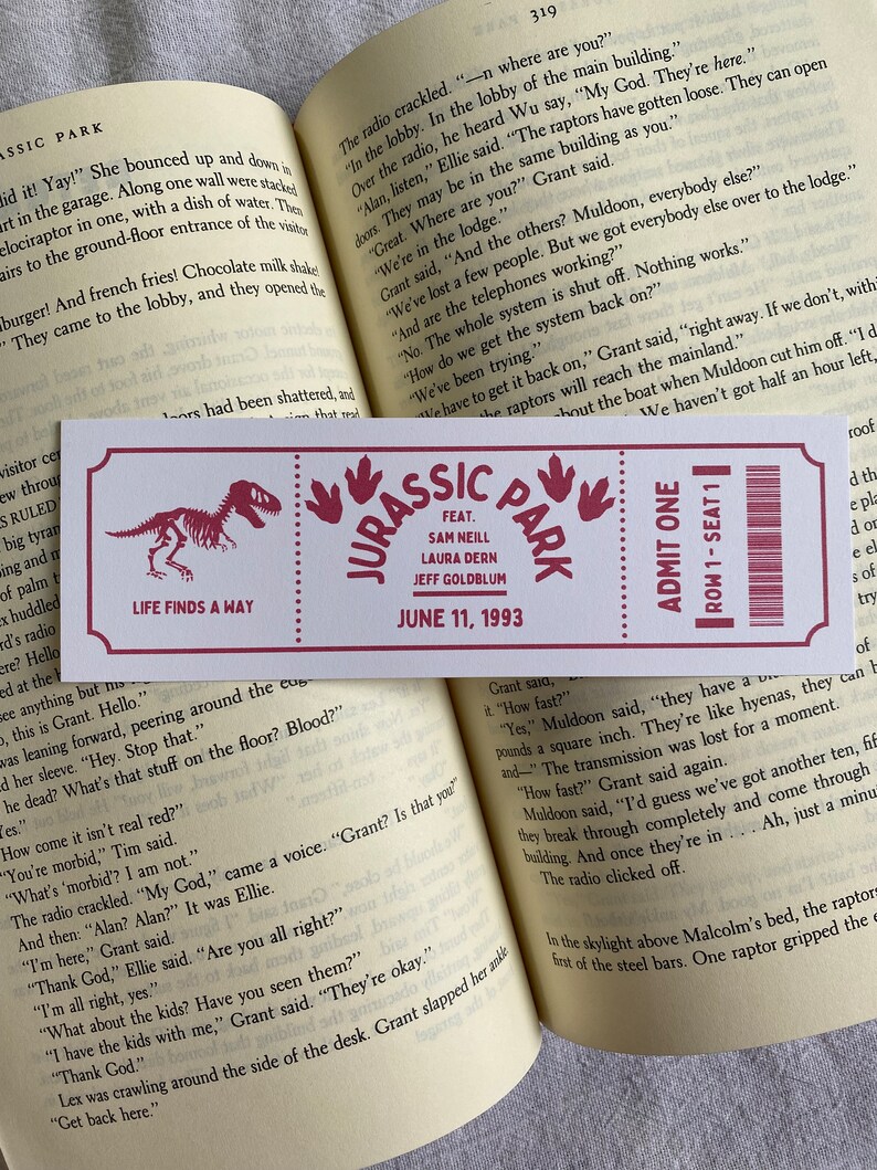 Jurassic Park the Lost World Ticket Style Bookmarks - Etsy
