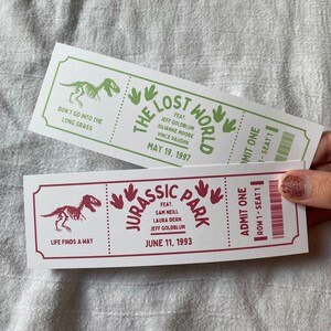 Jurassic Park the Lost World Ticket Style Bookmarks - Etsy