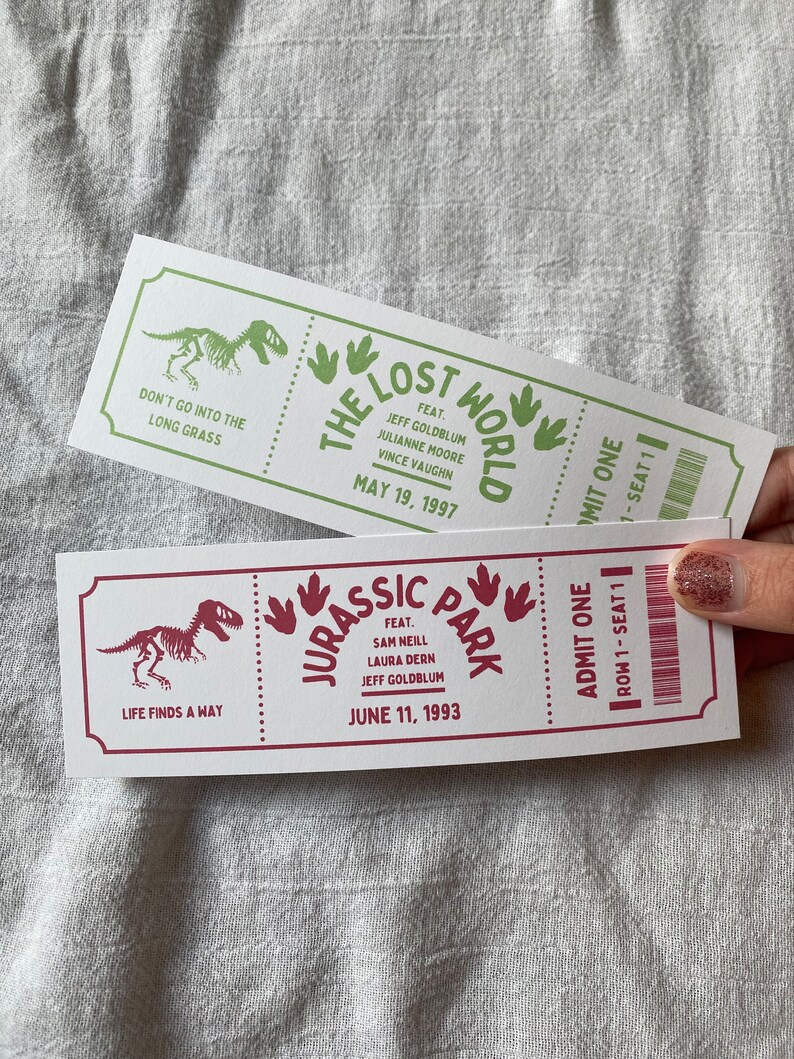 Jurassic Park the Lost World Ticket Style Bookmarks - Etsy