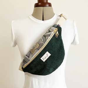 Corduroy and floral jacquard fanny pack - Fir green