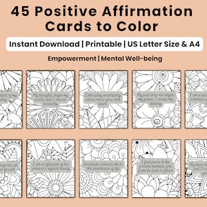 Druckbare positive Affirmationskarten zum Färben von Affirmationen Positives Wachstum Mindset Motivationskarten