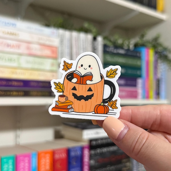 Cozy Ghost Reading | Waterproof Kindle Sticker | E-Reader Sticker | Book Merch | Laptop Sticker | Bookish Gift | Book Lover | Halloween