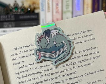 Cute Green Dragon | Holographic Magnetic Bookmark | Book Club Bookmark | Bookish Gift | Cute Bookmark | Fantasy Bookmark