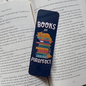 Books Are Purrfect Laminated Bookmark | Handmade Bookmark | Book Club Bookmark | Bookish Gift