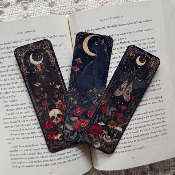 Cat Moth Skull Laminated Bookmark | Handmade Bookmark | Book Club Bookmark | Bookish Gift