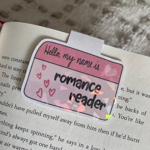 Name Tag Bookmark | Romance Reader | Holographic Magnetic Bookmark | Book Club Bookmark | Bookish Gift | Hello My Name Is Romance Reader