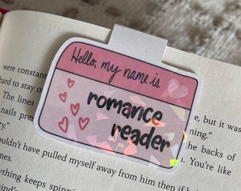 Name Tag Bookmark | Romance Reader | Holographic Magnetic Bookmark | Book Club Bookmark | Bookish Gift | Hello My Name Is Romance Reader