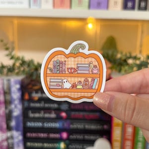 Pumpkin Bookshelf Halloween Sticker | Waterproof Kindle Sticker | E-Reader Sticker | Book Merch | Laptop Sticker | Book Lover | Halloween