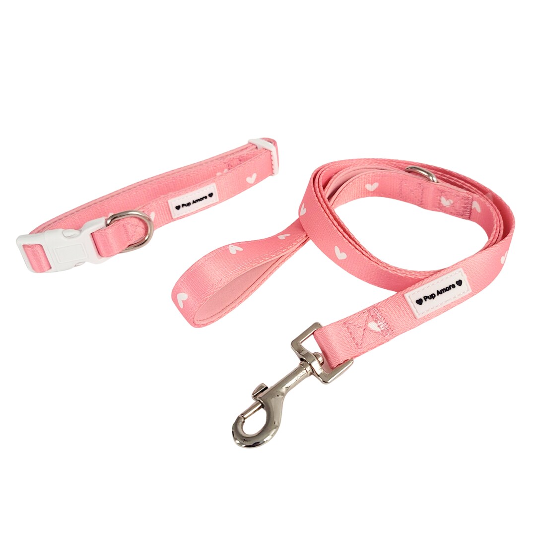 Pink Collar & Leash Set for Dogs Adjustable Collar Leash Etsy