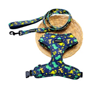 Dinosaur Harness & Leash Set For Dogs - Jurassic Bark Collection, Dino Dog Puppy Gift, Holiday Gift For Dog Lovers, Harness For Boy Dog