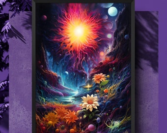 Estrella En Órbita: Limited Edition Print by Colombian Artist Kata Angel - Ayahuasca DMT The Sun and the awakening of the matter landscape