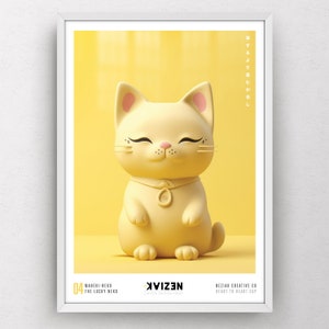 Maneki Neko: The Lucky Neko – Limited Edition Portrait Art Print – 4 van 4 - Minimalistisch Japans geïnspireerd ontwerp - Neziak Creative Collective