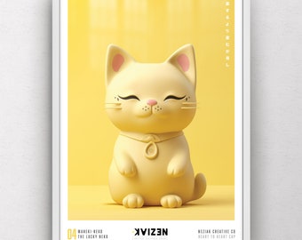 Maneki Neko: The Lucky Neko – Limited Edition Portrait Art Print – 4 of 4 - Minimalist Japanese Inspired Design - Neziak Creative Collective