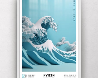 The Great Wave Off Kanagawa – Limited Edition Portrait Art Print – 2 of 4 - Minimalist Japanese Inspired Design - Neziak Creative Collective