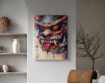 Honne and Tatemae – Limited Edition Portrait Art Print & Canvas - Japanese Inspired Painting Masks- Hannya mask and the Menpô (Samurai)