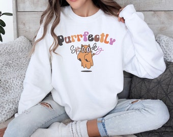 Kattenmoeder sweatshirt, retro sweatshirt voor kattenliefhebbers, kattenmoeder verjaardag, kattenmoeder griezelig seizoen, kattenliefhebber sweatshirt cadeau.
