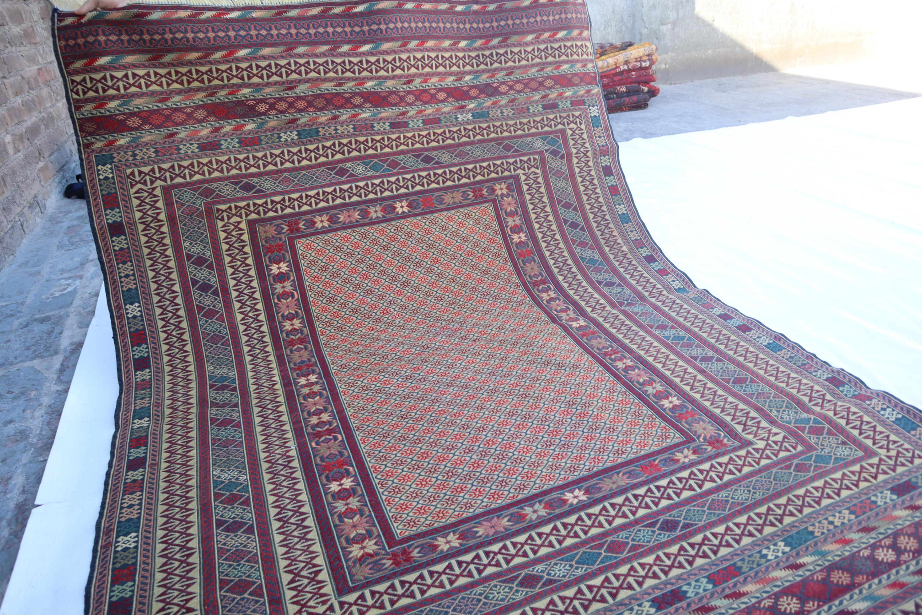 ウール絨毯　キリム　ラグ 高品質キリムラグ、4.5x6.5インチのハンドメイドウールラグ、幾何学