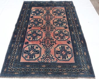 3 x 1,2 m Roter Vintage Teppich, Afghanischer Stammes Teppich, Handgeknüpfter Wollteppich, Persischer Orientteppich, Terrakotta Geometrisches Design, Teppich Für Wohnzimmer
