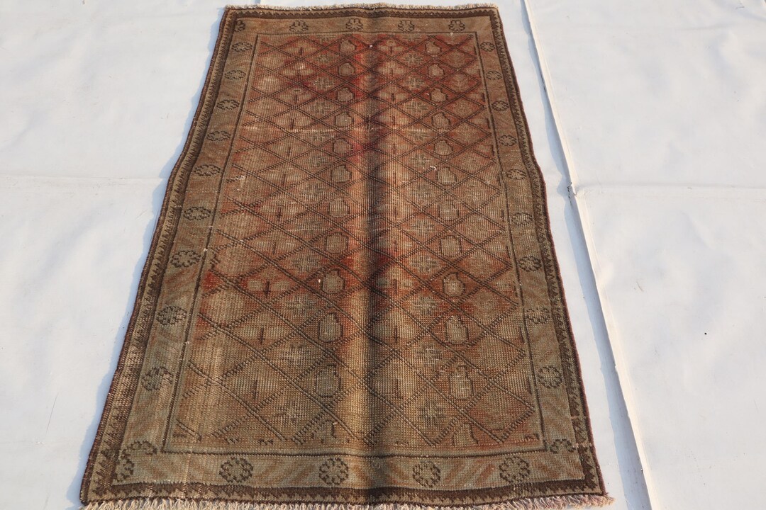3x4 Hand Knotted Wool Rug, Terracotta Caucasian Design, Afghan Rare Rug ...