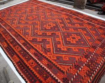 フラットウィーブヴィンテージランナーラグ、3x9ハンドメイドウール