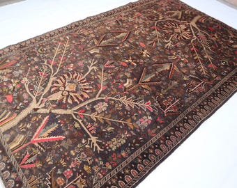 アフガニスタンの絵画的ラグ：4x7インチのヴィンテージ手織り