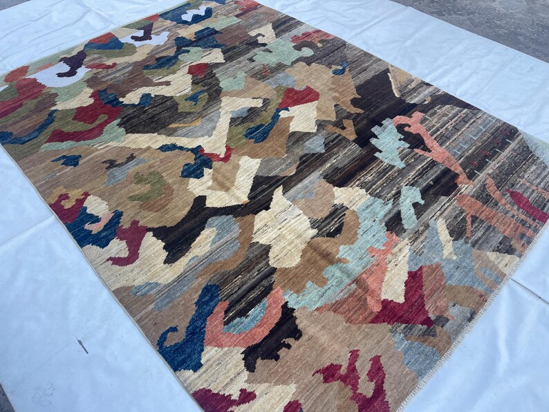 Afghan Modern Design Rug, 6'7x9'5 Handmade Wool Rug, Turkmen Tribal Rug ...