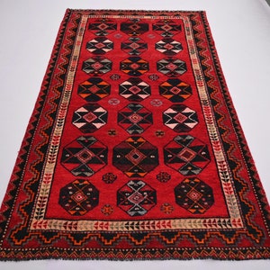 Collectors Piece Rug- 4.11x8.7 ft Turkmen Caucasian Design Rug-Handmade Wool Red Rug-1970s Antique Oriental Rug-Living Room, Bedroom Rug 5x9