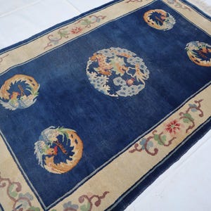 Antique Pictorial Rug, 4x6 Handmade Wool Rug, Rug, Low Pile Blue Rug, Turkmen Rare Rug, 1960s Afghan  Rug, Rug For Dining Table, 120x190 cm,